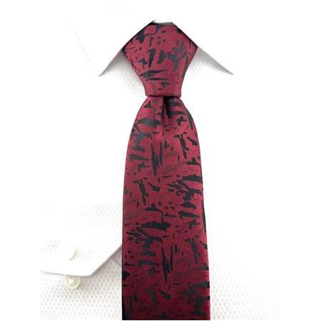 Bordo Siyah Desenli Kravat