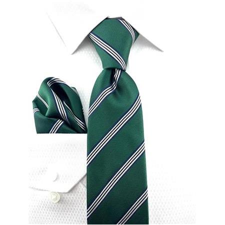 Yeşil Çizgili Model Mendilli Kravat