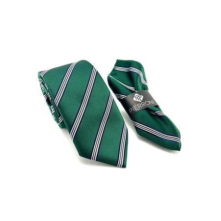 Yeşil Çizgili Model Mendilli Kravat