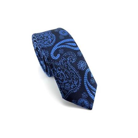 Lacivert Mavi Şal Desenli Slim Kravat