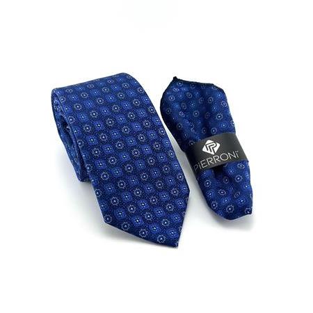 Saks Mavi Desenli Mendilli Kravat