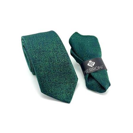 Yeşil Lacivert Desenli Mendilli Kravat