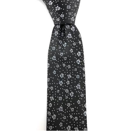 Siyah Gri Desenli Slim Kravat P0274