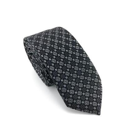 Siyah Beyaz Desenli Slim Kravat P0339