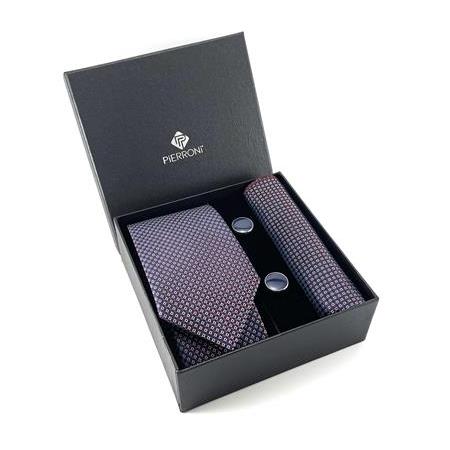 Lacivert Bordo Kravat Mendil Kol Düğmesi Özel Set