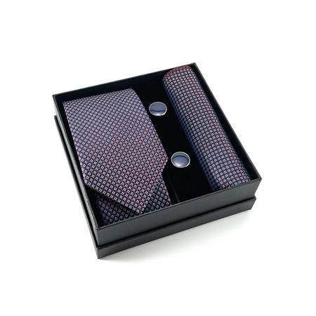 Lacivert Bordo Kravat Mendil Kol Düğmesi Özel Set