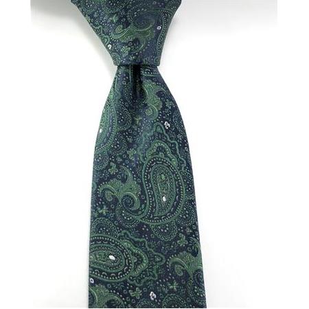 Yeşil Şal Desen Mendilli Kravat