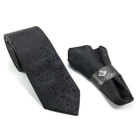 Siyah Şal Desenli Mendilli Kravat